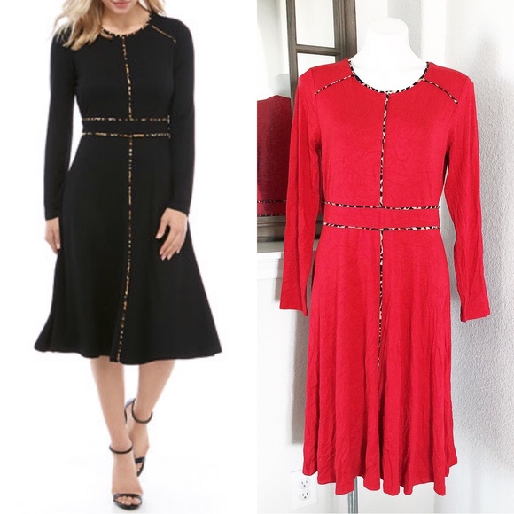 Cupio RED Crepe Long Sleeve Midi Dress, Size L New w/Tag - Picture 11 of 11